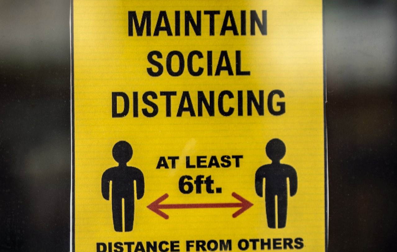 Social distancing 6 ft apart yellow caution sign